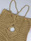Khaki Knit Hollow Out Tassels Sexy Women Vacation Beach Coats