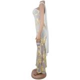 Yellow Off Shoulder Lace Embroidery Sheer Luxury Formal Midi Dress