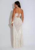 White Knit Hollow Out Tassels Sexy Women Vacation Beach Coats