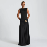 Black Sleeveless Pleated Bodycon Evening Party Maxi Formal Dress