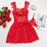 Red Strap PU Leather Lace Up Crosets Bandage Lace Patchwork Sexy Women Erotic Lingerie Skirt