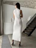 White O Neck Knitted Sleeveless Bodycon Women Casual Midi Dress