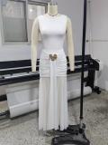 White Sleeveless Pleated Bodycon Evening Party Maxi Formal Dress