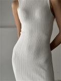 White O Neck Knitted Sleeveless Bodycon Women Casual Midi Dress