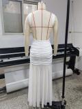 White Sleeveless Pleated Bodycon Evening Party Maxi Formal Dress