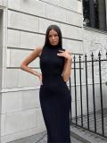Black O Neck Knitted Sleeveless Bodycon Women Casual Midi Dress