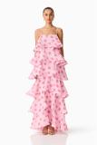 Pink Straps Printed Polka Dot Women Vacation Ruffles Maxi Dress