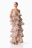 Brown Straps Printed Polka Dot Women Vacation Ruffles Maxi Dress