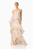Yellow Straps Printed Fashion Women Vacation Ruffles Maxi Dress