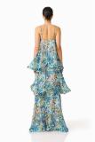 Green Straps Printed Fashion Women Vacation Ruffles Maxi Dress