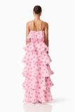 Pink Straps Printed Polka Dot Women Vacation Ruffles Maxi Dress