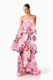 Pink Red Straps Printed Fashion Women Vacation Ruffles Maxi Dress