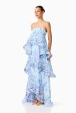Blue Straps Printed Fashion Women Vacation Ruffles Maxi Dress