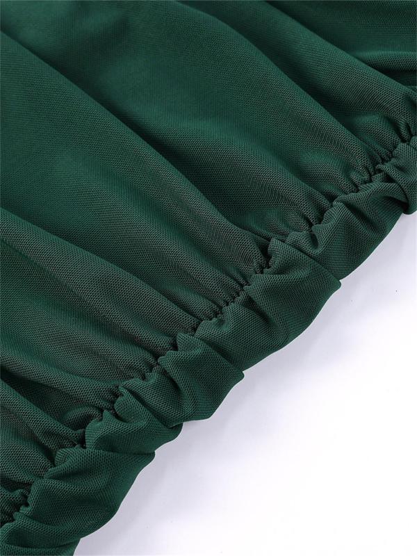 Green Off Shoulder Ruched Fishbone Mesh Bodycon Sexy Evening Prom Dress