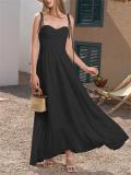 Black Straps Lace Up Folds Casual Vacation Women Maxi Dress