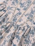 Blue Straps Hollow Out Printed Floral High Split Casual Midi Dress