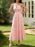 Pink New Fashion Women Printed Floral Casual Vacation Party Long Dress