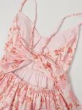 Pink New Fashion Women Printed Floral Casual Vacation Party Long Dress