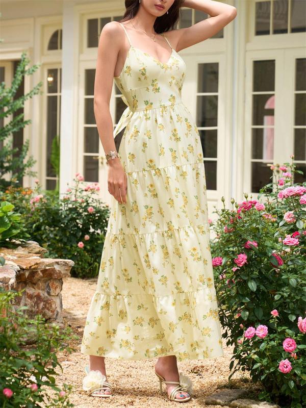 Yellow New Fashion Women Printed Floral Casual Vacation Party Long Dress