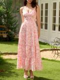 Pink New Fashion Women Printed Floral Casual Vacation Party Long Dress