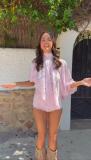 Pink Two Pieces Lace Hollow Out Irregular Tops with Short Pant Set Dress
