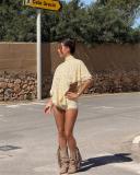 Light Yellow Two Pieces Lace Hollow Out Irregular Tops with Short Pant Set Dress