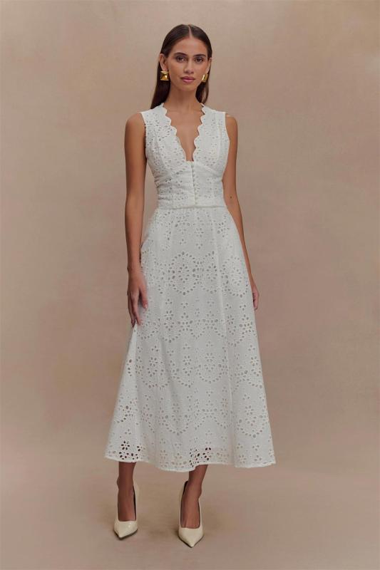 White Sleeveless Printing Summer Fashion Vacation Midi Dress
