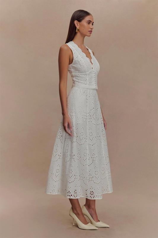 White Sleeveless Printing Summer Fashion Vacation Midi Dress