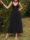 Black Straps V Neck Backless Folds Luxury Vacation Maxi Dress