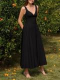 Black Straps V Neck Backless Folds Luxury Vacation Maxi Dress