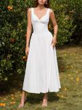 White Straps V Neck Backless Folds Luxury Vacation Maxi Dress