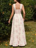 Pink Sleeveless Printed V Neck Vacation Elegant Party Floral Maxi Dress