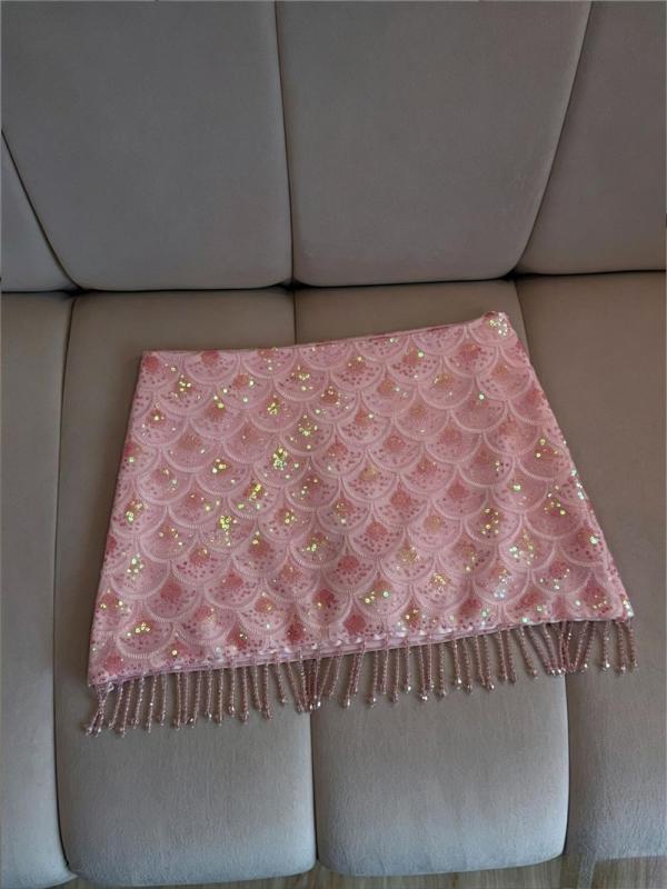 Pink Sequins Bodycon Tassels Party Sexy Mini Skirt
