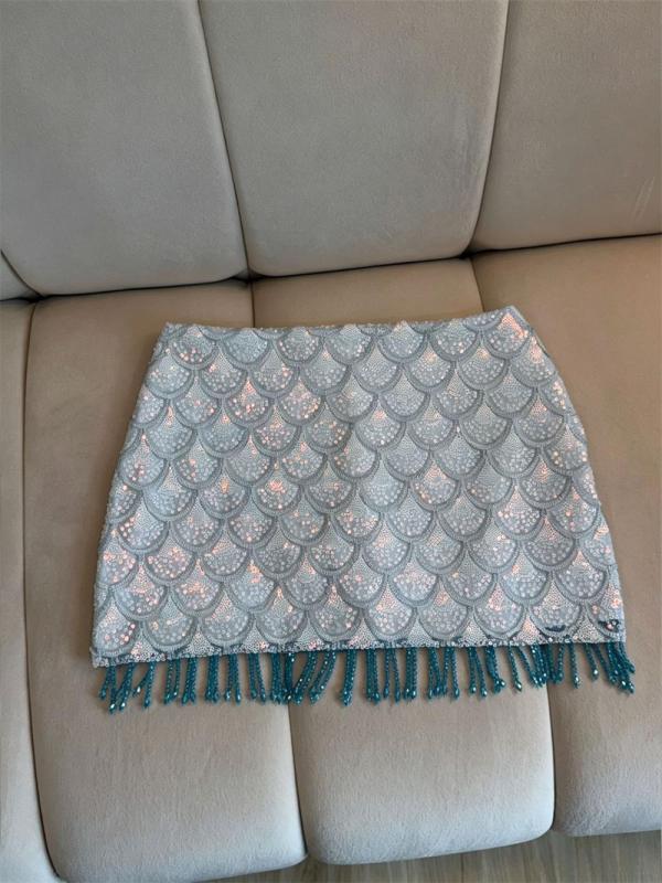 Blue Sequins Bodycon Tassels Party Sexy Mini Skirt