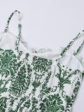 White Straps Low V Neck Printed Floral Vacation Maxi Dress