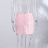 Pink Sequins Bodycon Tassels Party Sexy Mini Skirt