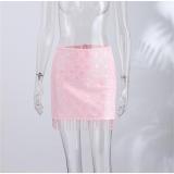 Pink Sequins Bodycon Tassels Party Sexy Mini Skirt