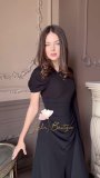 Black Short Sleeve Elegant Women Luxury Evening Gowns Party Long Dress