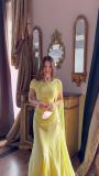 Yellow Short Sleeve Elegant Women Luxury Evening Gowns Party Long Dress
