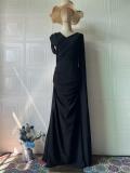 Black Short Sleeve Elegant Women Luxury Evening Gowns Party Long Dress