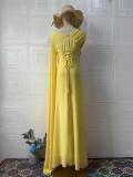 Yellow Short Sleeve Elegant Women Luxury Evening Gowns Party Long Dress
