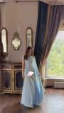 Blue Short Sleeve Elegant Women Luxury Evening Gowns Party Long Dress