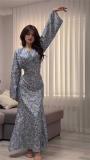 Purple Print Floral V Neck Casual Elegant Women Party Vacation Long Dress