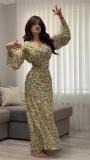 Yellow Print Floral V Neck Casual Elegant Women Party Vacation Long Dress