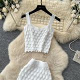 White Hot Sexy Two Pieces Crop Vest Knitting Ruffles Bodycon Midi Dress Set