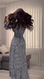 Purple Print Floral V Neck Casual Elegant Women Party Vacation Long Dress
