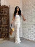 White Hot Sexy Two Pieces Crop Vest Knitting Ruffles Bodycon Midi Dress Set