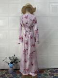 Pink Print Floral V Neck Casual Elegant Women Party Vacation Long Dress