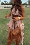 Pink Halter Neck Ruched Irregular Crop Tops Mini Sexy Skirt Sets