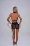 Black Two Pieces Halter V Neck Sequins Sexy See Through Party Skirt Sets